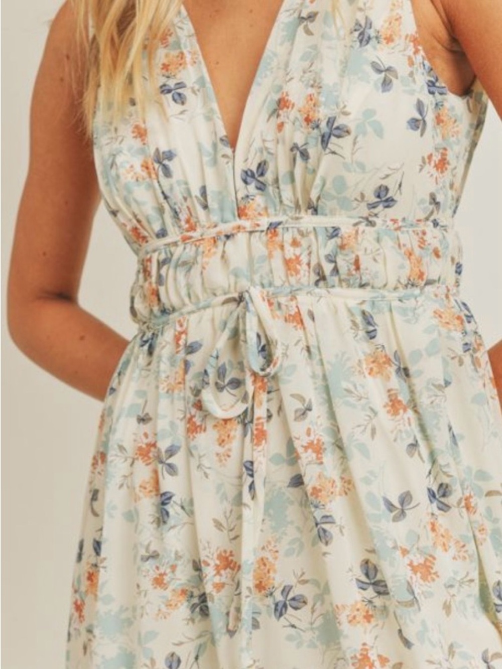 Lush Mint Floral V-Neck Maxi Dress Sz Large Romantic Cottagecore Feminine Cruise - Picture 9 of 9